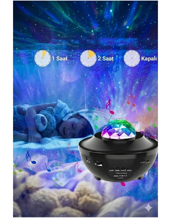 ® Galaksi Yıldız Projektörü ve Bluetooth Hoparlör 10 Renk Modlu Okyanus Dalgalı Gece & Disko ası