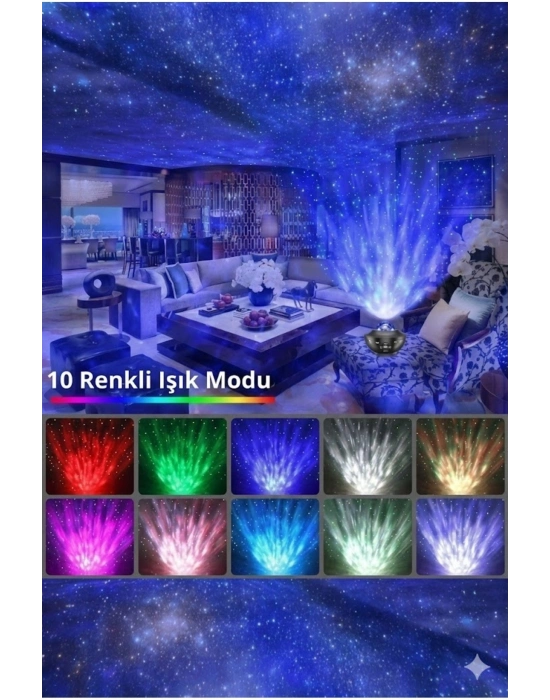 ® Galaksi Yıldız Projektörü ve Bluetooth Hoparlör 10 Renk Modlu Okyanus Dalgalı Gece & Disko ası