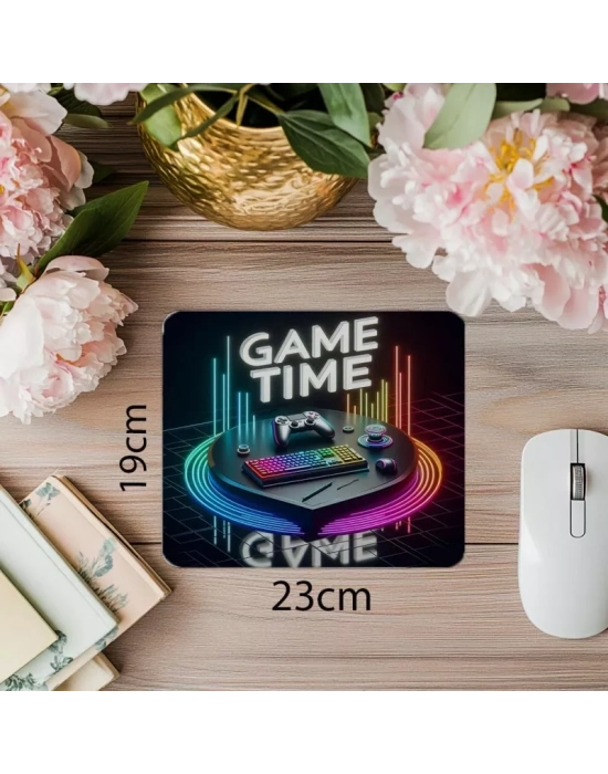 Game Time Yazılı Minimal RGB Mousepad - 19x23 cm 2 mm Dikdörtgen İthal Baskılı Mouse Pad
