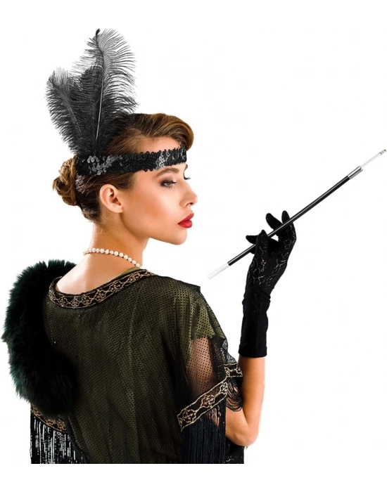 Gatsby Aksesuar Seti – Siyah Charleston Saç Bandı & Sigaralık