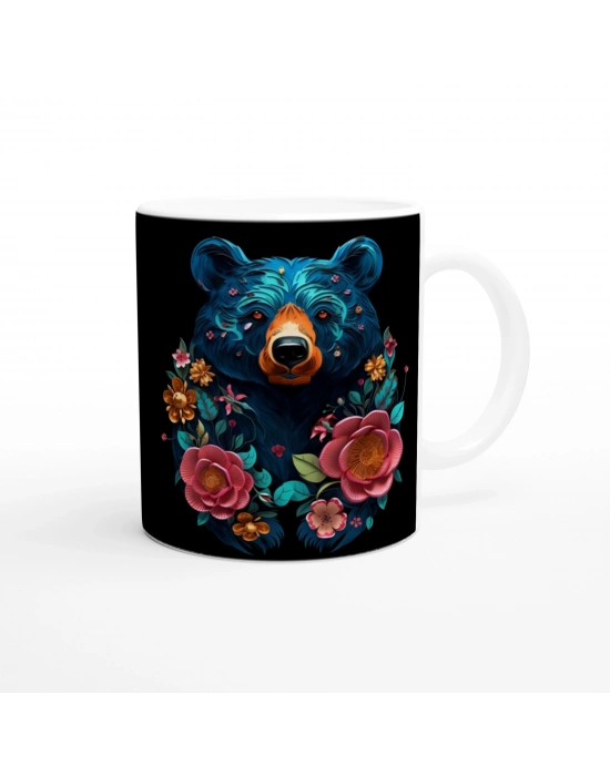 Gece Bahçesi Ayı Temalı Çiçekli Sanatsal Kupa Bardak