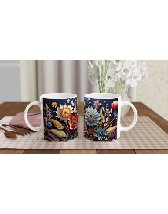 Gece Bahçesi Çiçekli Kupa Bardak