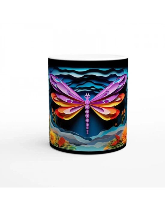 Gece Bahçesindeki Renkli Yusufçuk Temalı Baskılı Kupa Bardak