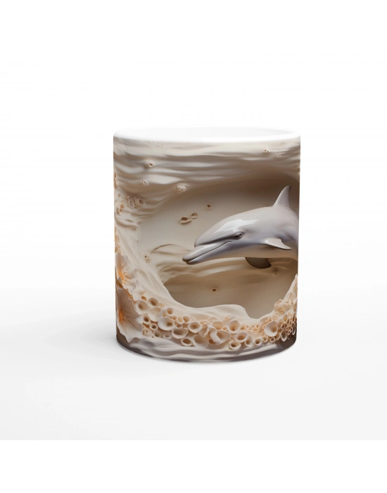 Gece Deniz Manzaralı Yunus Desenli Su Altı Temalı Kupa Bardak