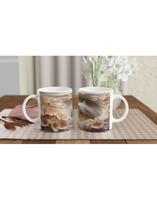 Gece Deniz Manzaralı Yunus Desenli Su Altı Temalı Kupa Bardak