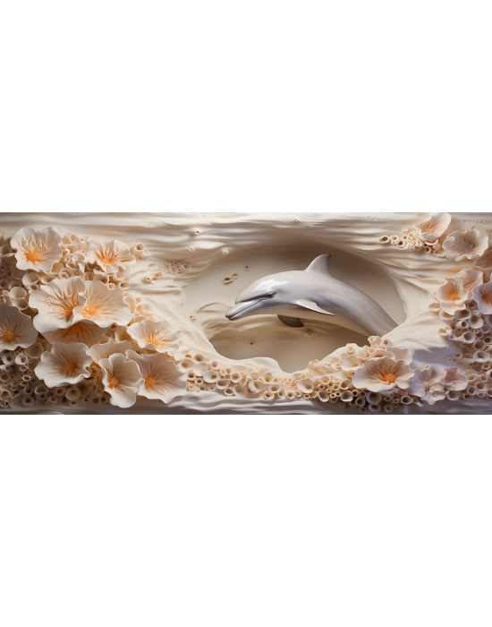 Gece Deniz Manzaralı Yunus Desenli Su Altı Temalı Kupa Bardak