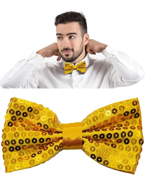 Gece Işıltısı Altın Payetli Pullu Papyon 7x2 Cm