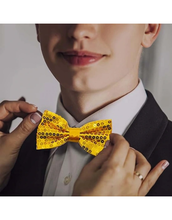 Gece Işıltısı Altın Payetli Pullu Papyon 7x2 Cm