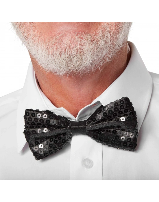 Gece Işıltısı Siyah Payetli Pullu Papyon 7x2 Cm