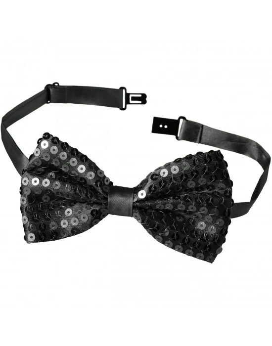 Gece Işıltısı Siyah Payetli Pullu Papyon 7x2 Cm