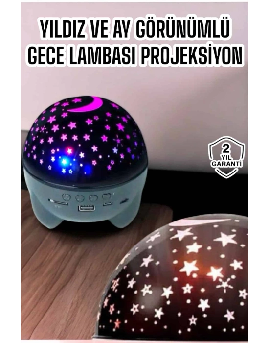 ® Gece Lambası Projeksiyon Görünümlü Şarjlı Yıldızlı Yuvarlak