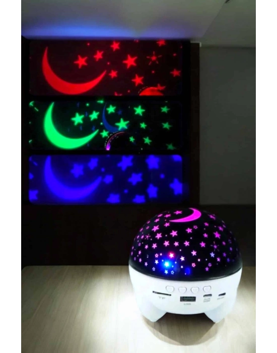 ® Gece Lambası Projeksiyon Görünümlü Şarjlı Yıldızlı Yuvarlak