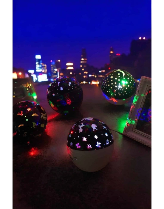 ® Gece Lambası Projeksiyon Görünümlü Şarjlı Yıldızlı Yuvarlak