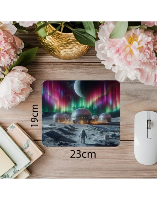 Gece Yürüyüşlü Ay Üssü Mouse Pad - 19x23 cm 2 mm Dikdörtgen İthal Baskılı Mouse Pad