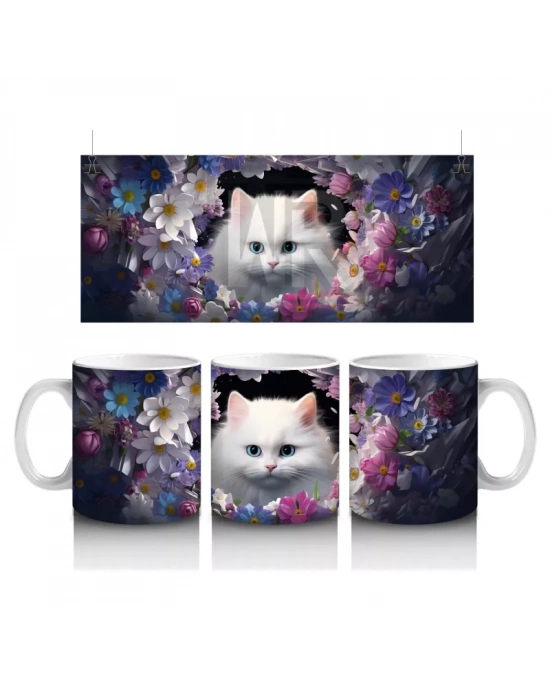 Gecede Parlayan Gözleriyle Tatlı Kedi – Baskılı Kahve Kupası