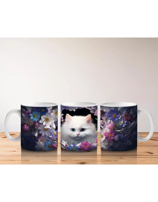 Gecede Parlayan Gözleriyle Tatlı Kedi – Baskılı Kahve Kupası