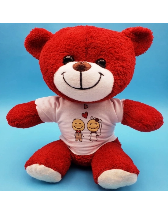 Gelin Damat Çift Baskılı Tişörtü Kırmızı Ayı