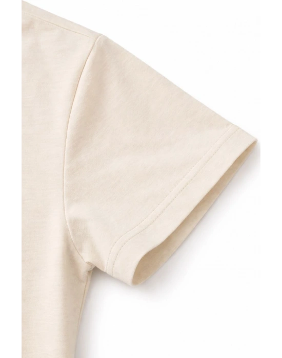 Genç Erkek Çocuk V Yaka Tişört Yazlık Model Günlük Basic Body - Taş