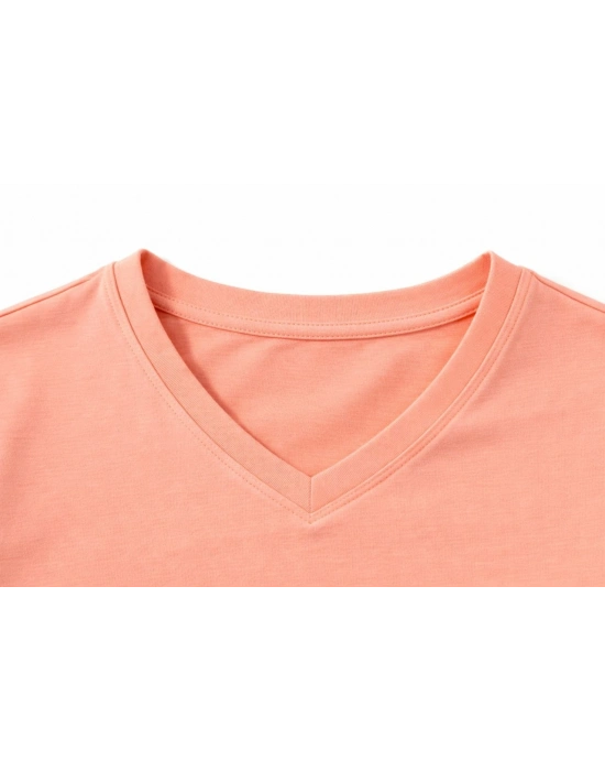 Genç Erkek Çocuk V Yaka Tişört Yazlık Model Günlük Basic Body - Toz Pembe