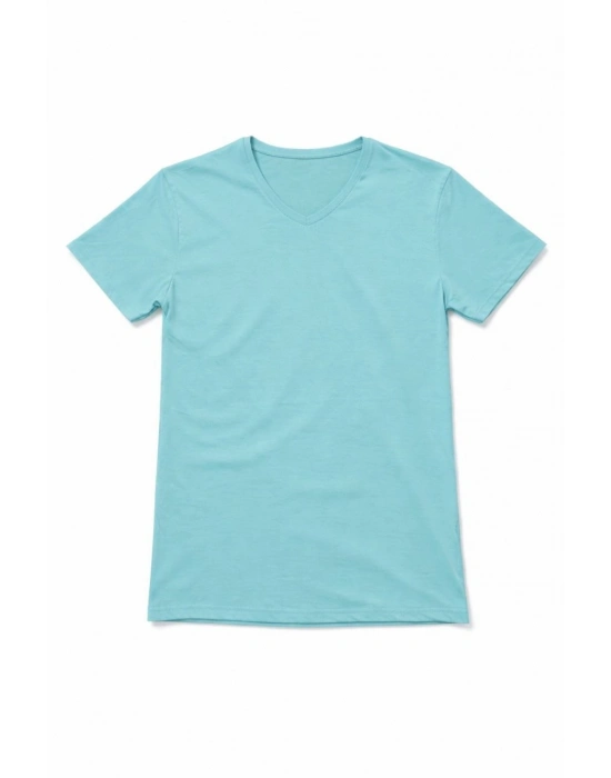 Genç Kız Çocuk V Yaka Tişört Yazlık Model Günlük Basic Body - Turkuvaz