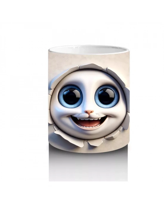 Geniş Gözlü Komik Yüz Maskotu – Baskılı Kahve Kupası