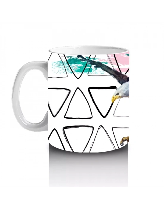 Geometrik Arka Plan Üzerinde Uçan Kartal İllüstrasyonu - Baskılı kahve kupası