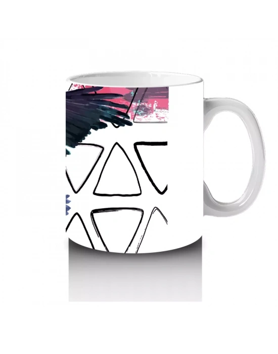 Geometrik Arka Plan Üzerinde Uçan Kartal İllüstrasyonu - Baskılı kahve kupası