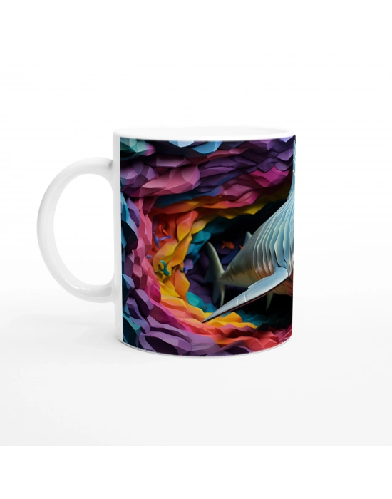 Geometrik Doku ve Renk Patlamasıyla Köpekbalığı Su Altı Temalı Kupa Bardak