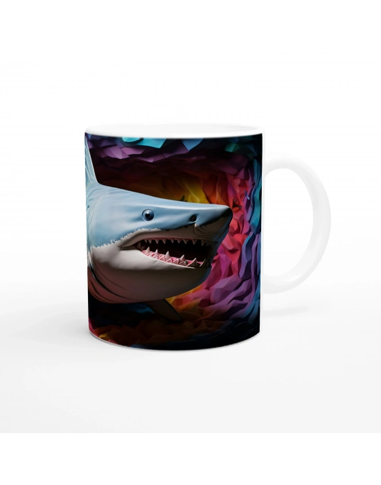 Geometrik Doku ve Renk Patlamasıyla Köpekbalığı Su Altı Temalı Kupa Bardak