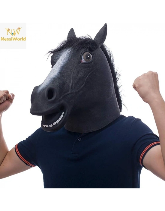 Gerçekçi At Kafası Maskesi Siyah Renk