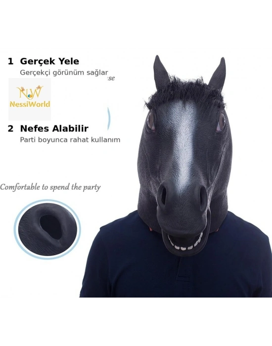 Gerçekçi At Kafası Maskesi Siyah Renk