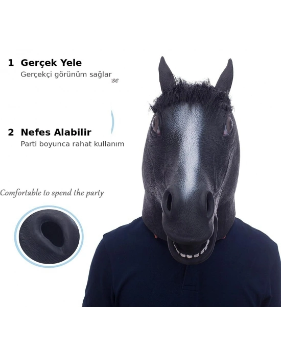 Gerçekçi At Kafası Maskesi Siyah Renk