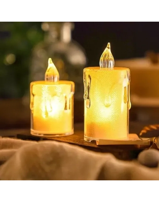 Gerçekçi Titrek Alev Efektli Pilli LED Mum 12li Paket