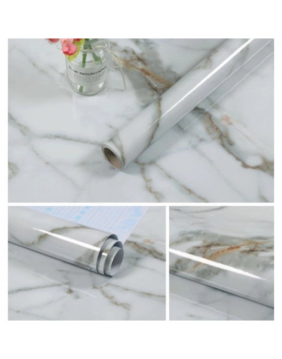 Doğal Mermer Desenli Yapışkanlı Tezgah Folyosu 5M