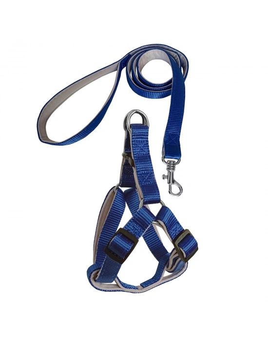 Gezdirme Kayışlı Dokuma Köpek Göğüs Tasma Seti 32*47-110 cm Mavi