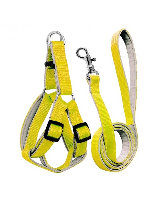 Gezdirme Kayışlı Dokuma Köpek Göğüs Tasma Seti 40*60-110 cm Sarı