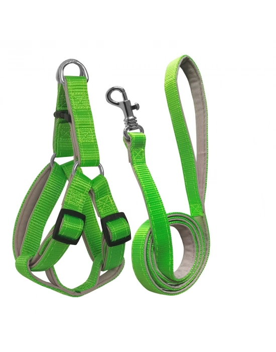 Gezdirme Kayışlı Dokuma Köpek Göğüs Tasma Seti 52*73-110 cm Neon Yeşil
