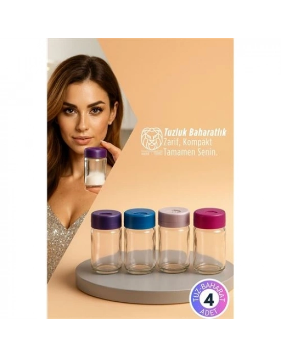 Giulia 4’lü Mini Cam Tuzluk Seti - 9 cm Modern Ergonomik Renkli Baharatlık Takımı 722870