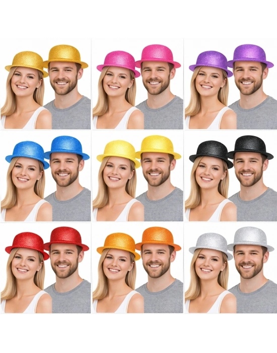 Glitter Simli Melon Şapka 9’lu Set - 9 Renk Parti Ve Kostüm Şapkası