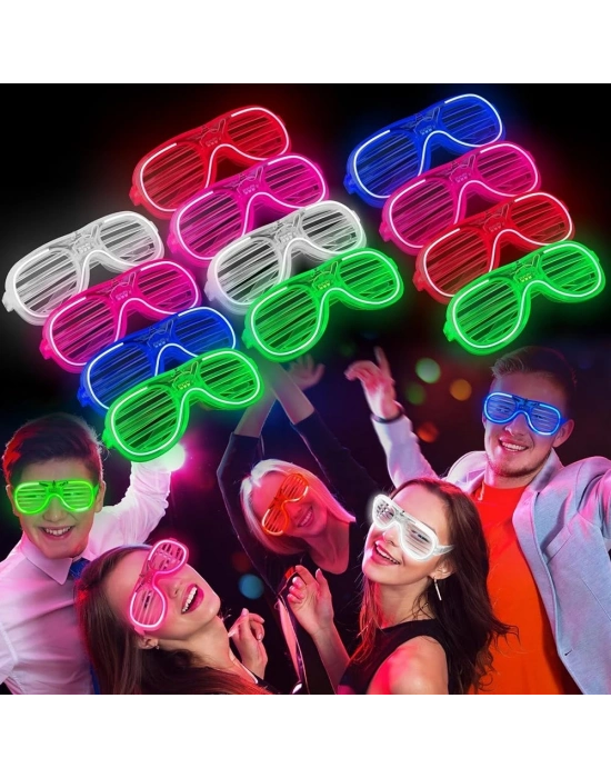 Glow Model 3 Farklı Fonksiyonlu Işıklı Panjur Parti Gözlüğü Karışık Renk 12 Adet