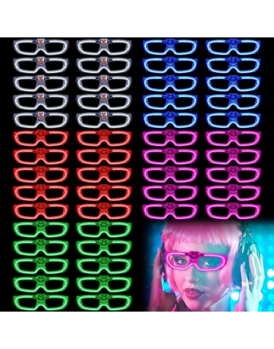 Glow Model 3 Farklı Fonksiyonlu Işıklı Parti Gözlüğü Karışık Renk 12 Adet