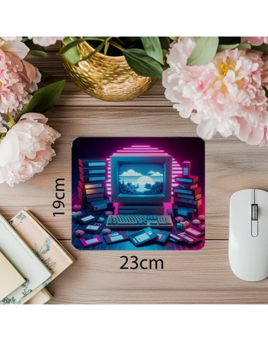 Glowing Floppy & Monitor Mousepad Tasarımı - 19x23 cm 2 mm Dikdörtgen İthal Baskılı Mouse Pad
