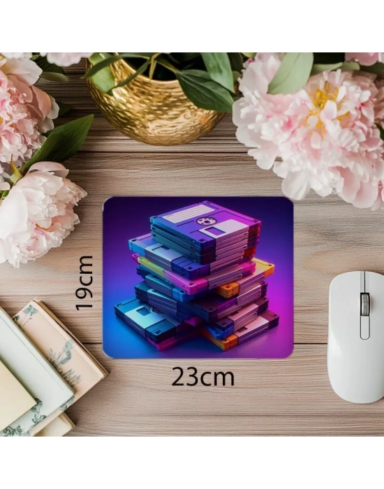 Glowing Label’lı Disket Mouse Pad Tasarımı - 19x23 cm 2 mm Dikdörtgen İthal Baskılı Mouse Pad