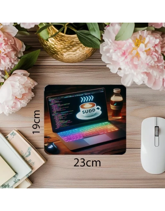 Glowing Pixel Font + Kahve Mousepad - 19x23 cm 2 mm Dikdörtgen İthal Baskılı Mouse Pad