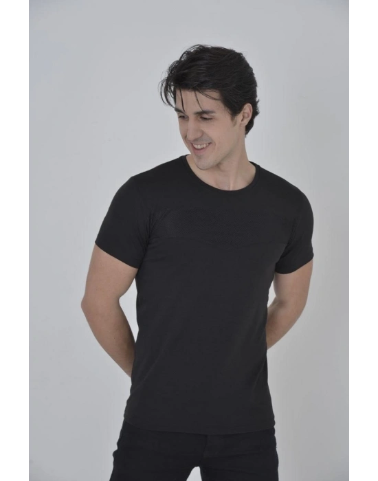 Gögüs Fileli Slim fit T-shirt - Siyah -
