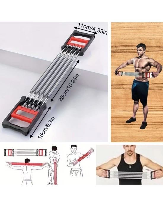 ®  Göğüs Genişletme ve Kuvvet Egzersiz Aleti – 5 Yaylı 5 Kademeli Ayarlanabilir Fitness ve Kuvvet Antrenmanı Ekipmanı