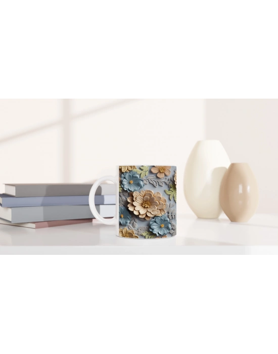 Gök Mavisi Çiçek Bahçesi Kupa Bardak