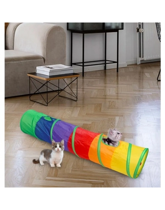 Gökkuşağı Desenli  Kedi Oyun Tüneli, Katlanabilir 125 cm