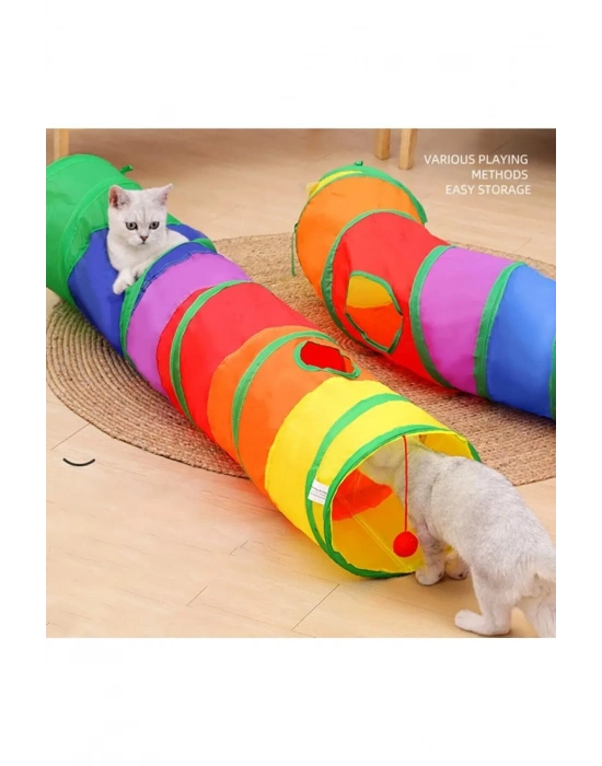 Gökkuşağı Desenli  Kedi Oyun Tüneli, Katlanabilir 125 cm