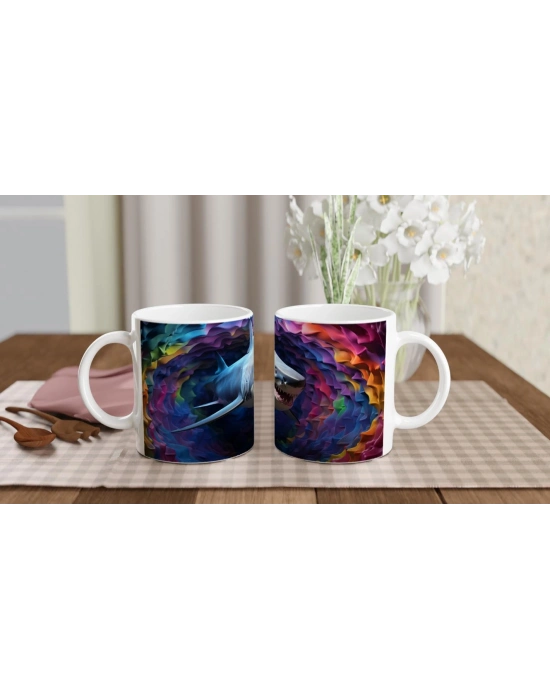 Gökkuşağı Mercanlar Arasında Köpekbalığı Su Altı Temalı Kupa Bardak